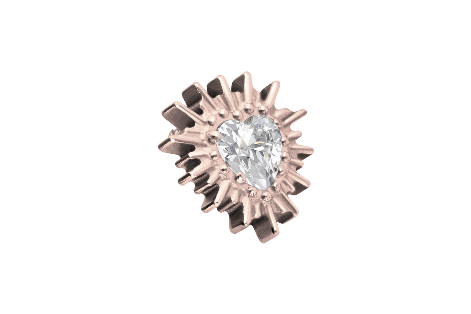 Titan Schraubaufsatz mit Außengewinde KRISTALLHERZ + SONNENSTRAHLEN von Piercingline